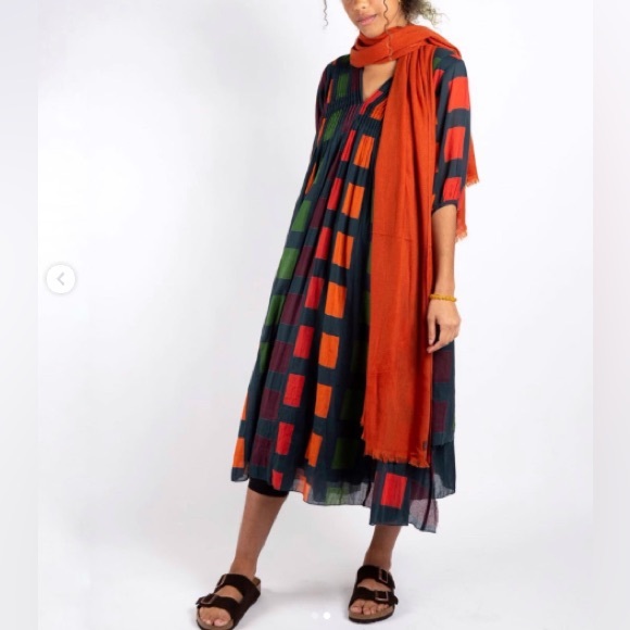Dolma Skye Dress Geometric Block Printed Petrol Size M Medium Boho Relaxed Fit - Picture 7 of 15